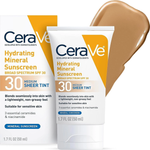 CeraVe Hydrating Mineral Sunscreen SPF 30 Tinted - Best Dermatologist Recommended No White Cast Sun Protection