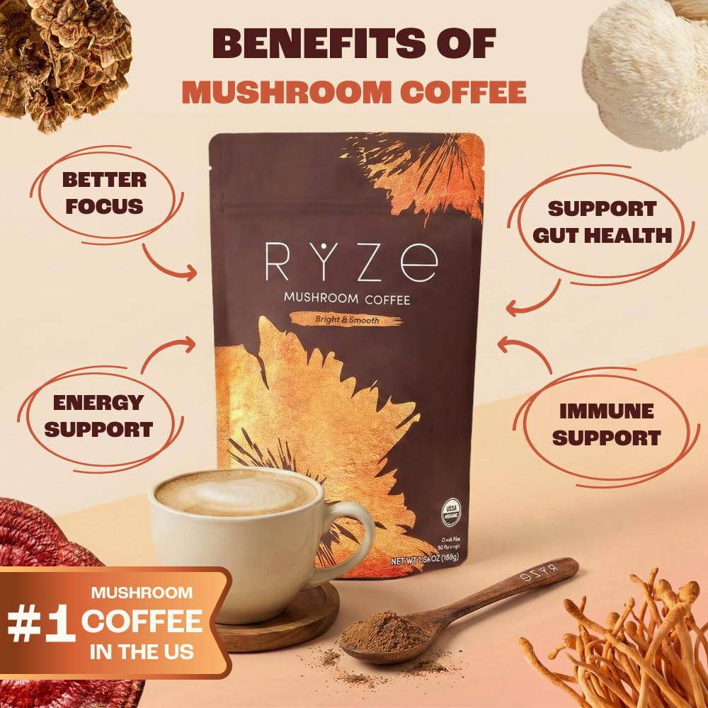 Organic mushroom coffee jar with adaptogenic blend