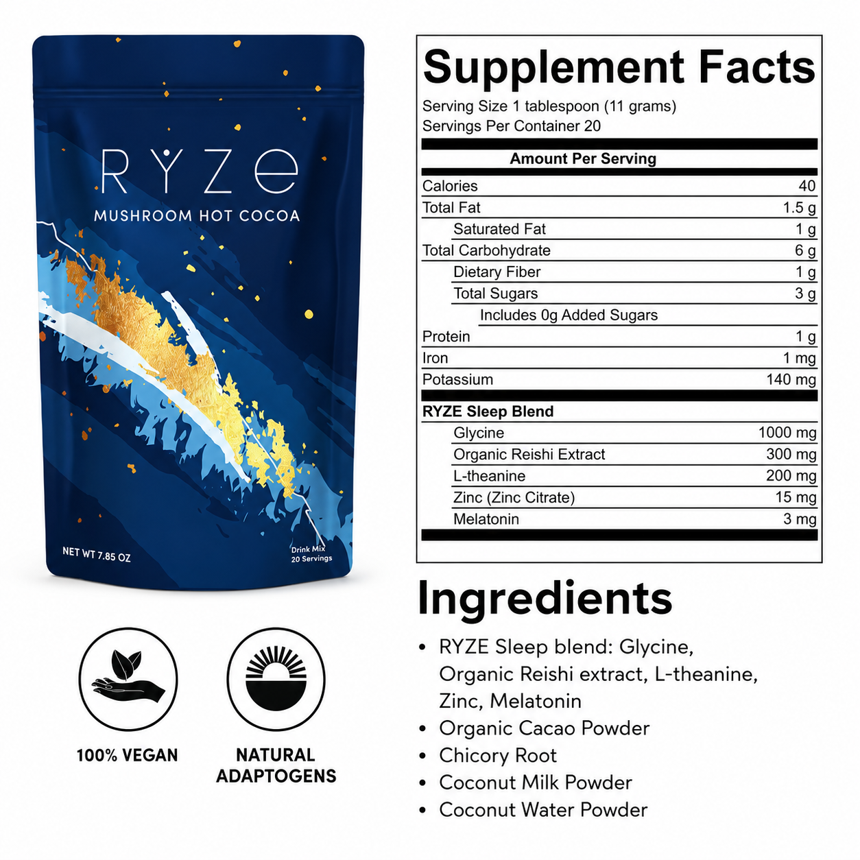 RYZE mushroom hot cocoa packet