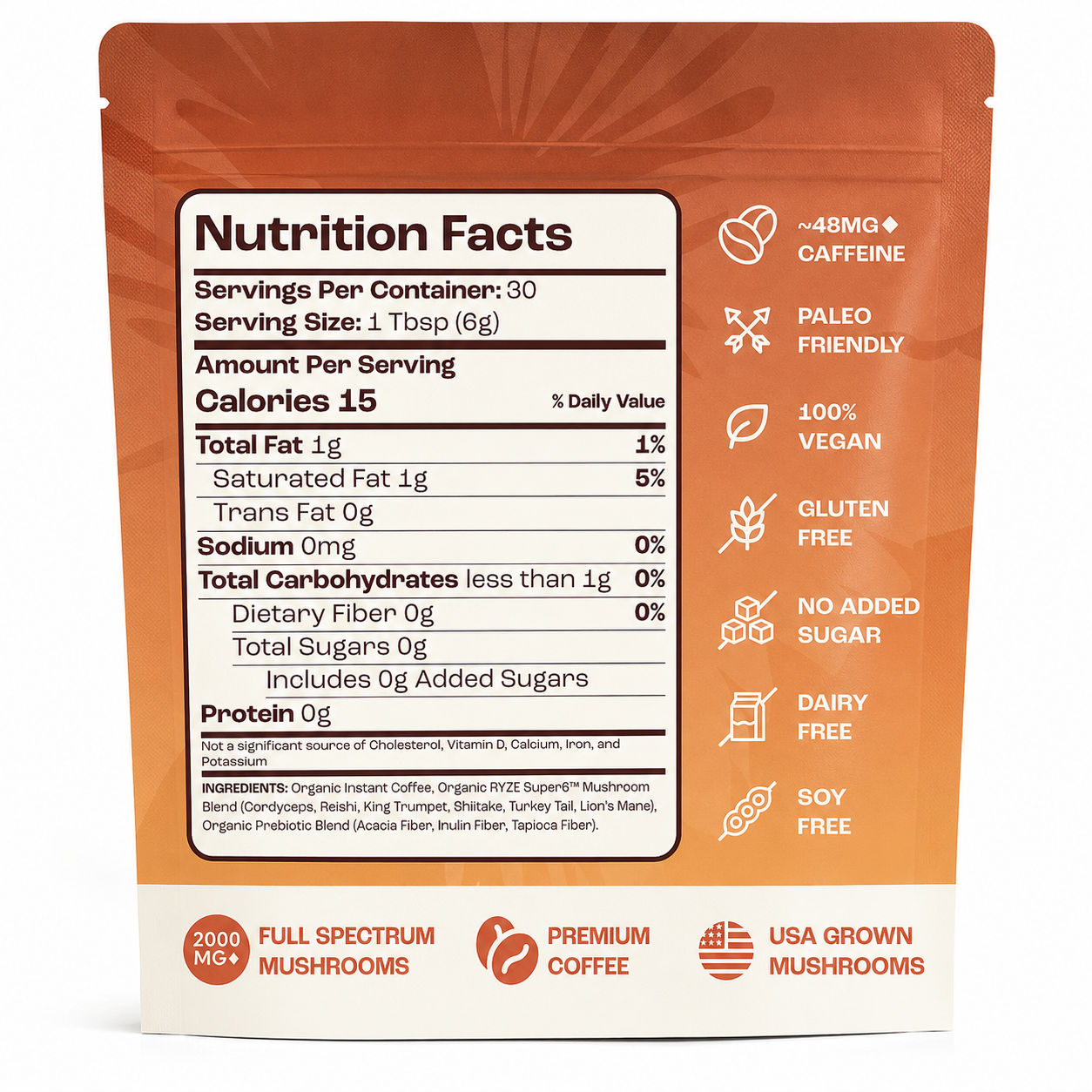 Organic mushroom coffee packet close up