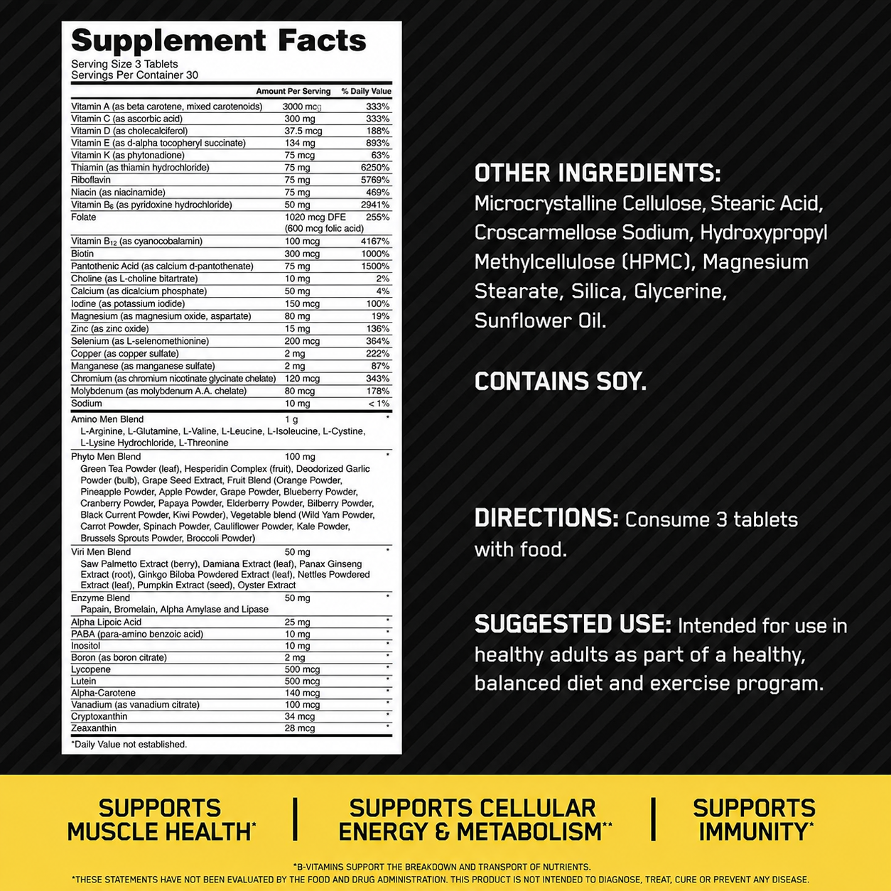 Optimum Nutrition Opti-Men supplement facts label