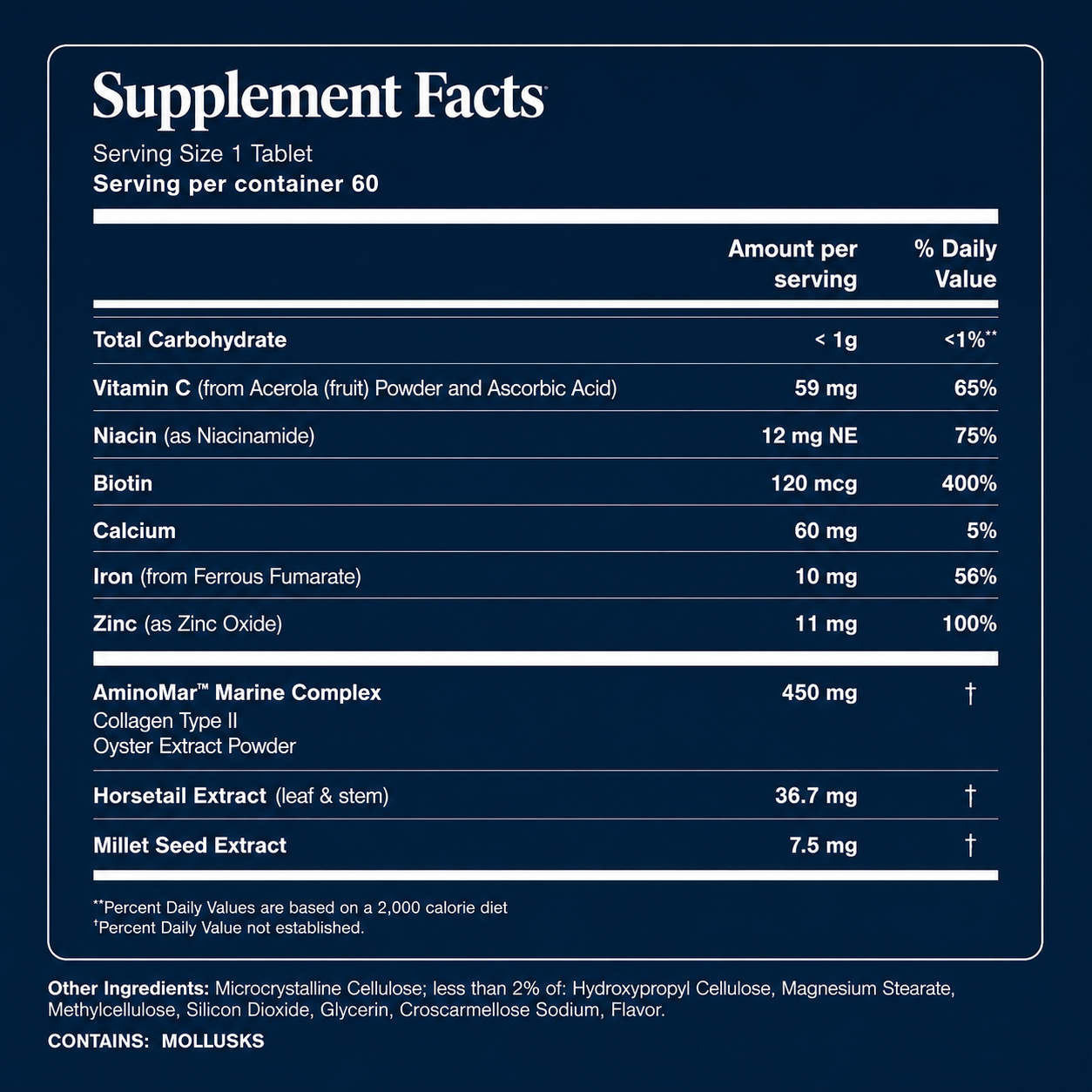 Viviscal hair growth supplement facts label